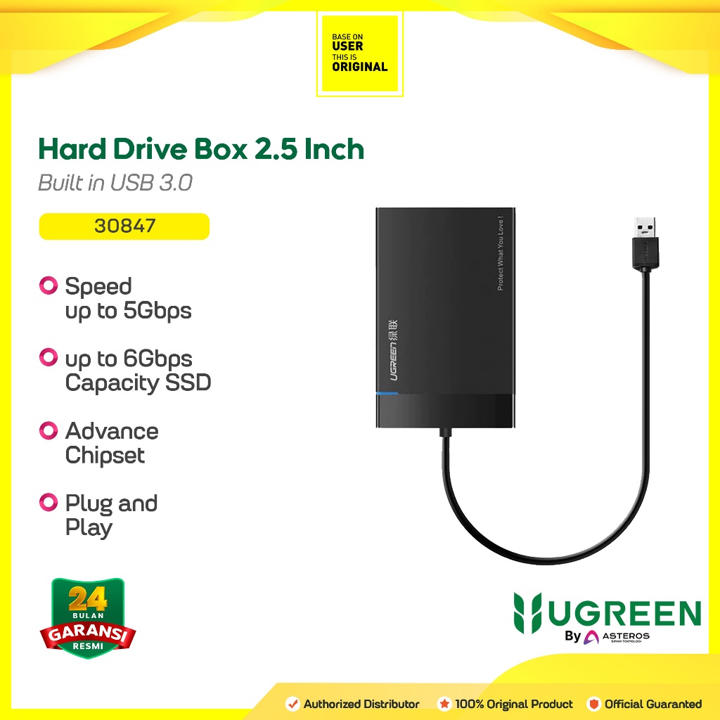 UGREEN 30847 Hard Disk Drive Casing Enclosure External 2,5" SATA USB 3.0 2.5 Inch Case Harddisk