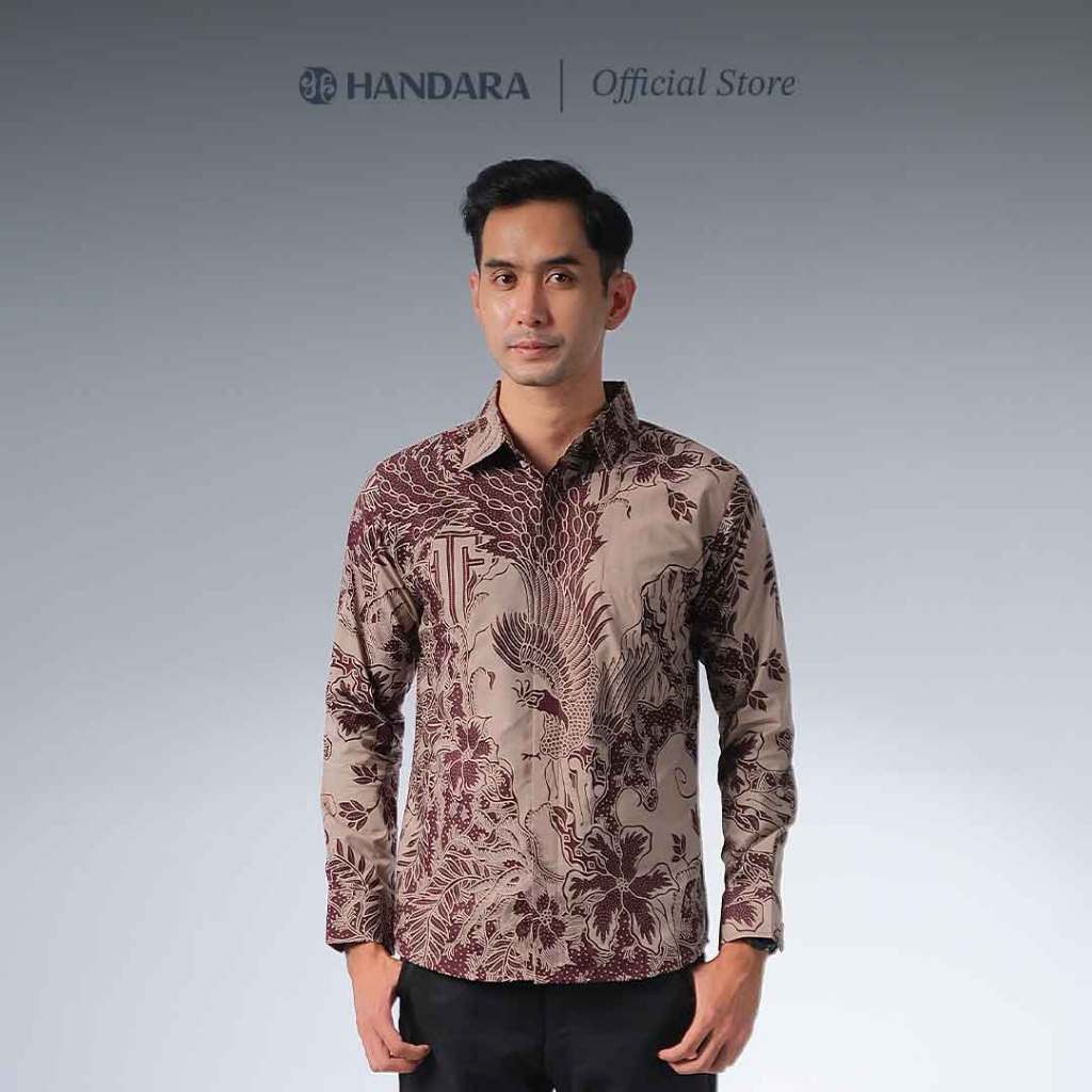 Batik Handara - Jaladara Cream Burgundy Kemeja Pria Furing Erro