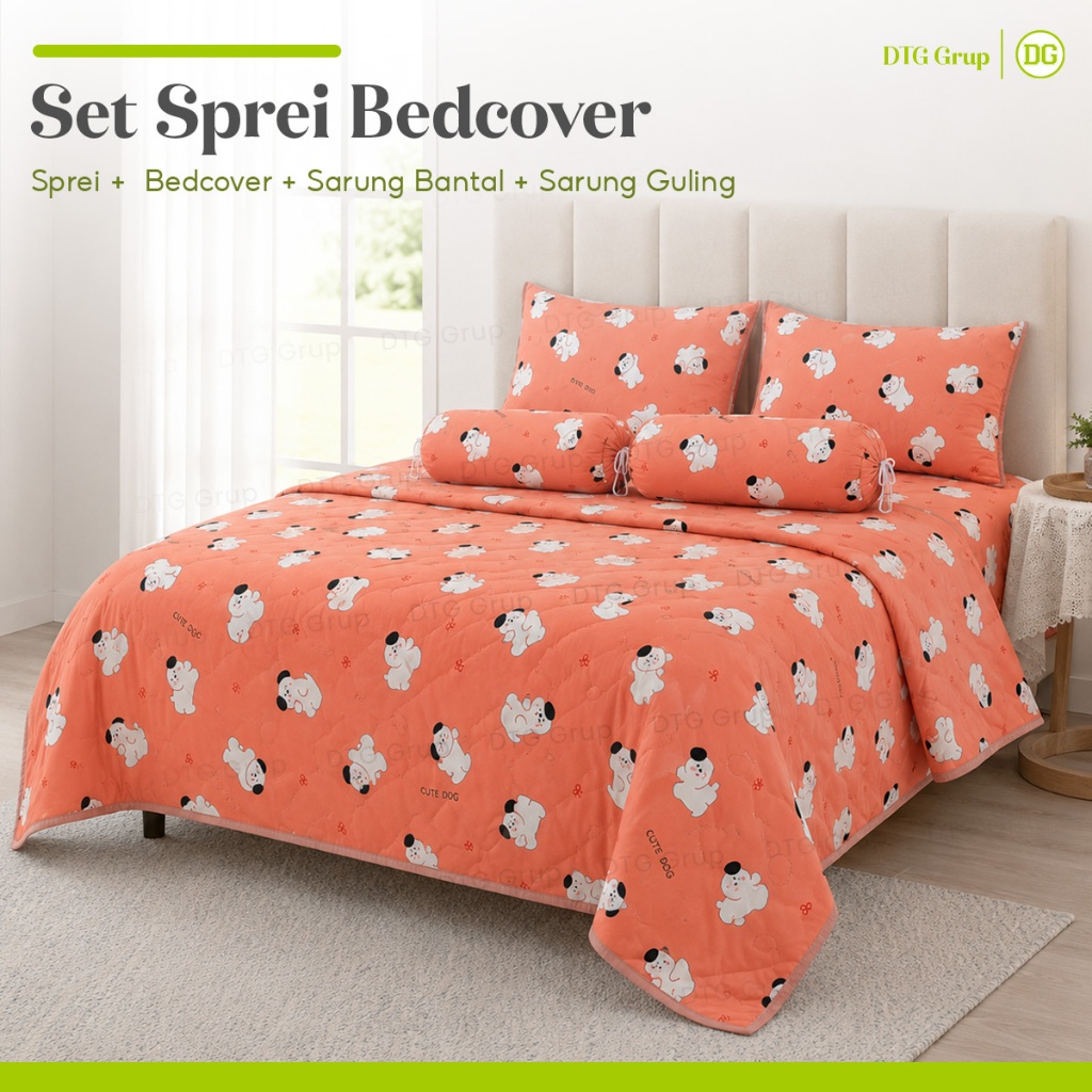 DTG Bedcover Set Sprei Sarung Bantal Dan Guling 120x200cm Motif Elegan Microtex Lembut Adem
