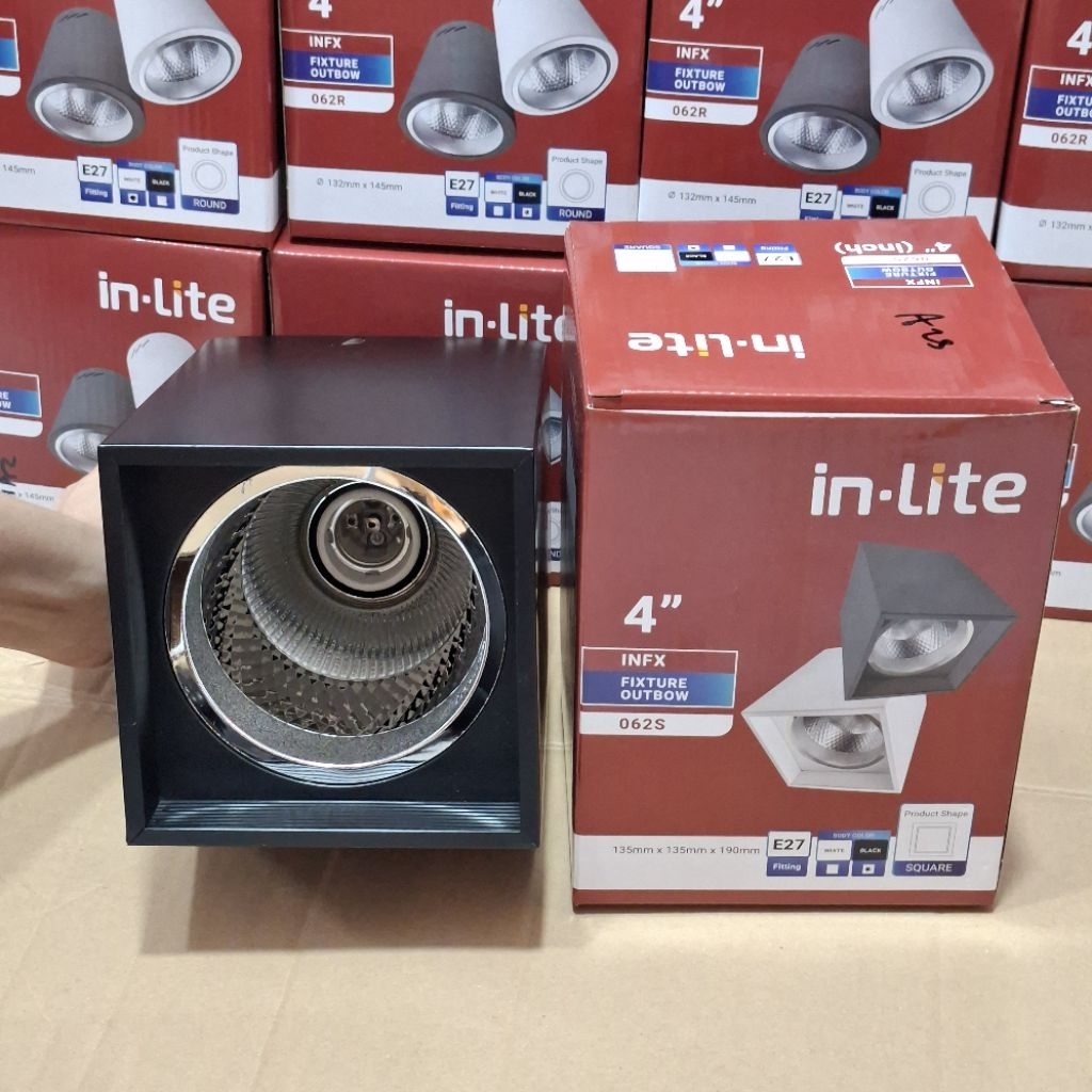 Downlight Outbow kotak Inlite hitam 4 inci