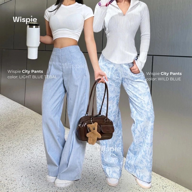 Wispie City Pants | Celana Tidur Panjang Wanita Kantor Kuliah Motif Garis Kulot Pinstripe