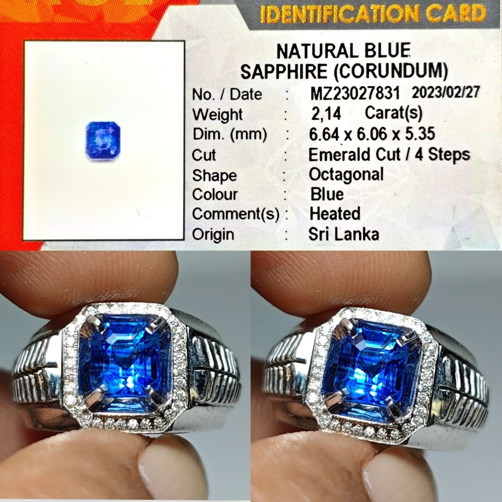 HQ ITEM Natural Royal Blue Sapphire Srilanka 2.14ct KGL Top Crystall Full Luster Hot Color Ring Pera