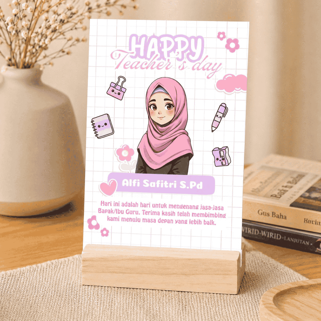 Hadiah Hari Guru - Kado Hadiah Teacher’day untuk kenangan guru perempuan laki-laki Standing Foto Cus
