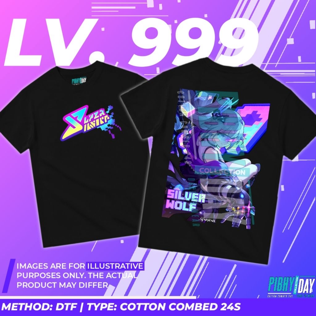 T-Shirt Kaos Baju Game Silver Wolf Lv. 999 Honkai Star Rail