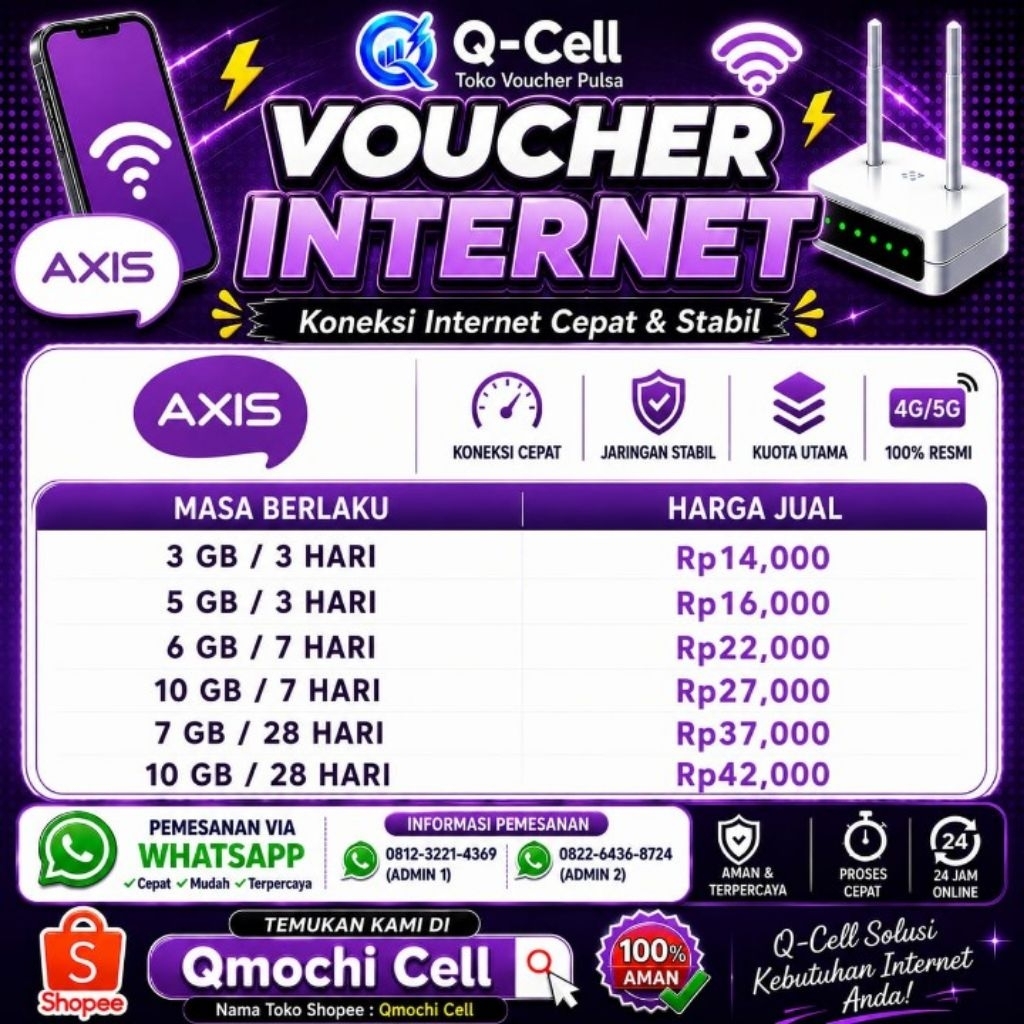 Voucher Internet Murah Axis (Kode kirim via chat)