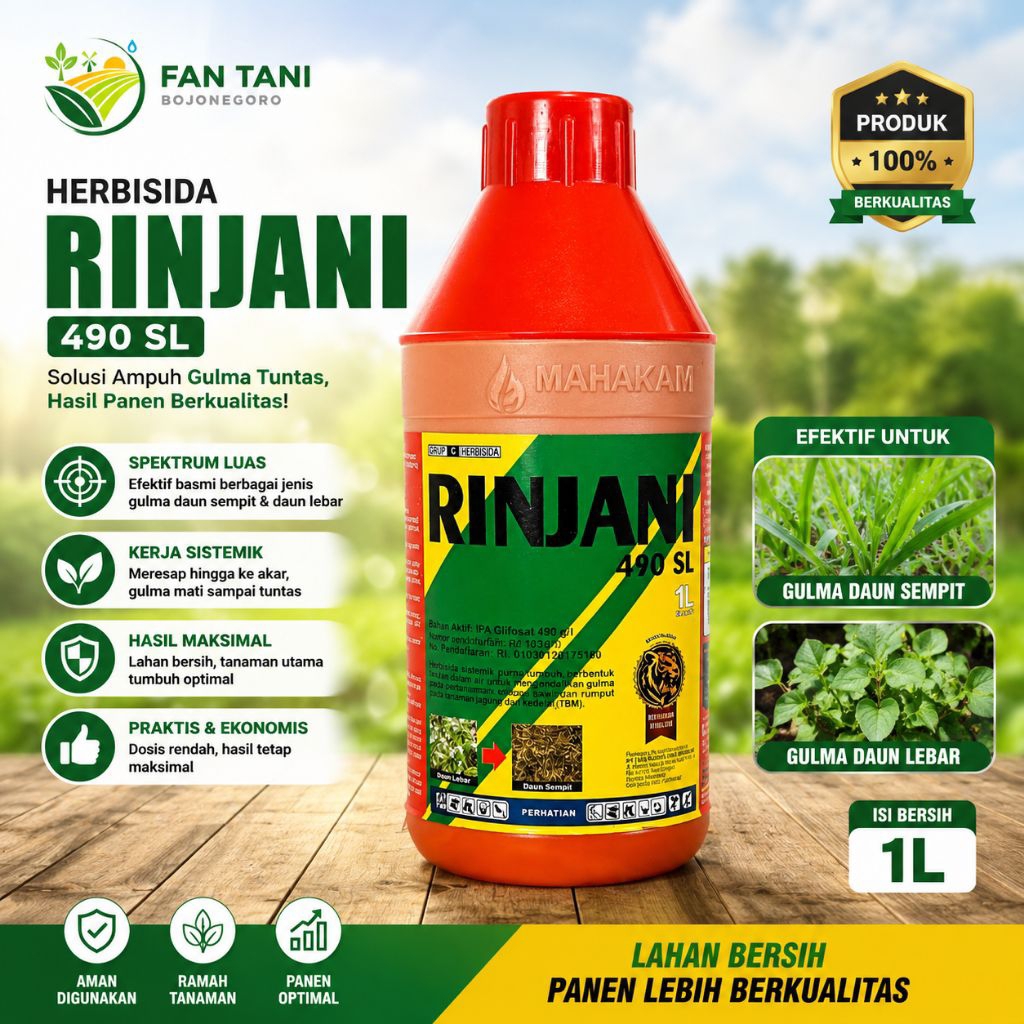 Herbisida Rinjani 490 SL 1 Liter Racun Rumput Sistemik Paling Ampuh Sampai Akar untuk Kebun dan Tama