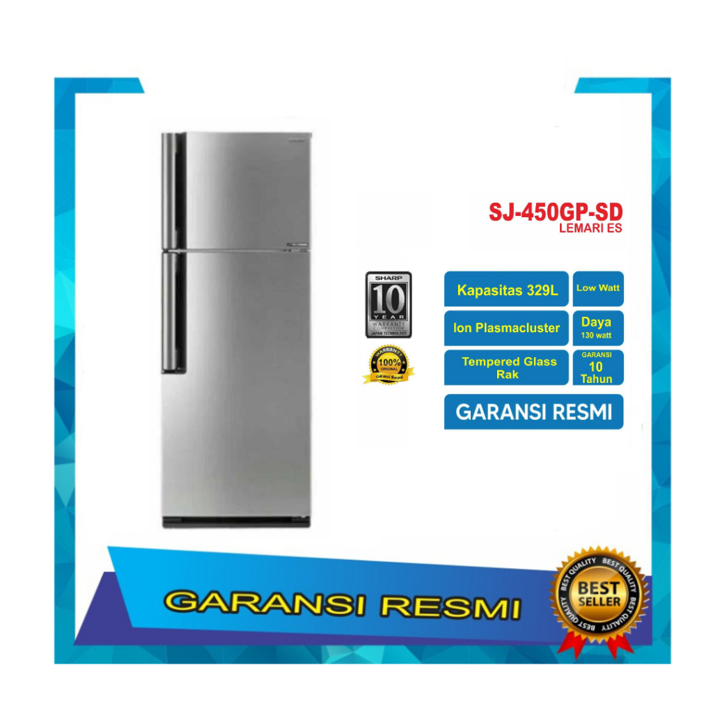 SHARP Kulkas 2 pintu Plasmacluster SJ-450GP-SD
