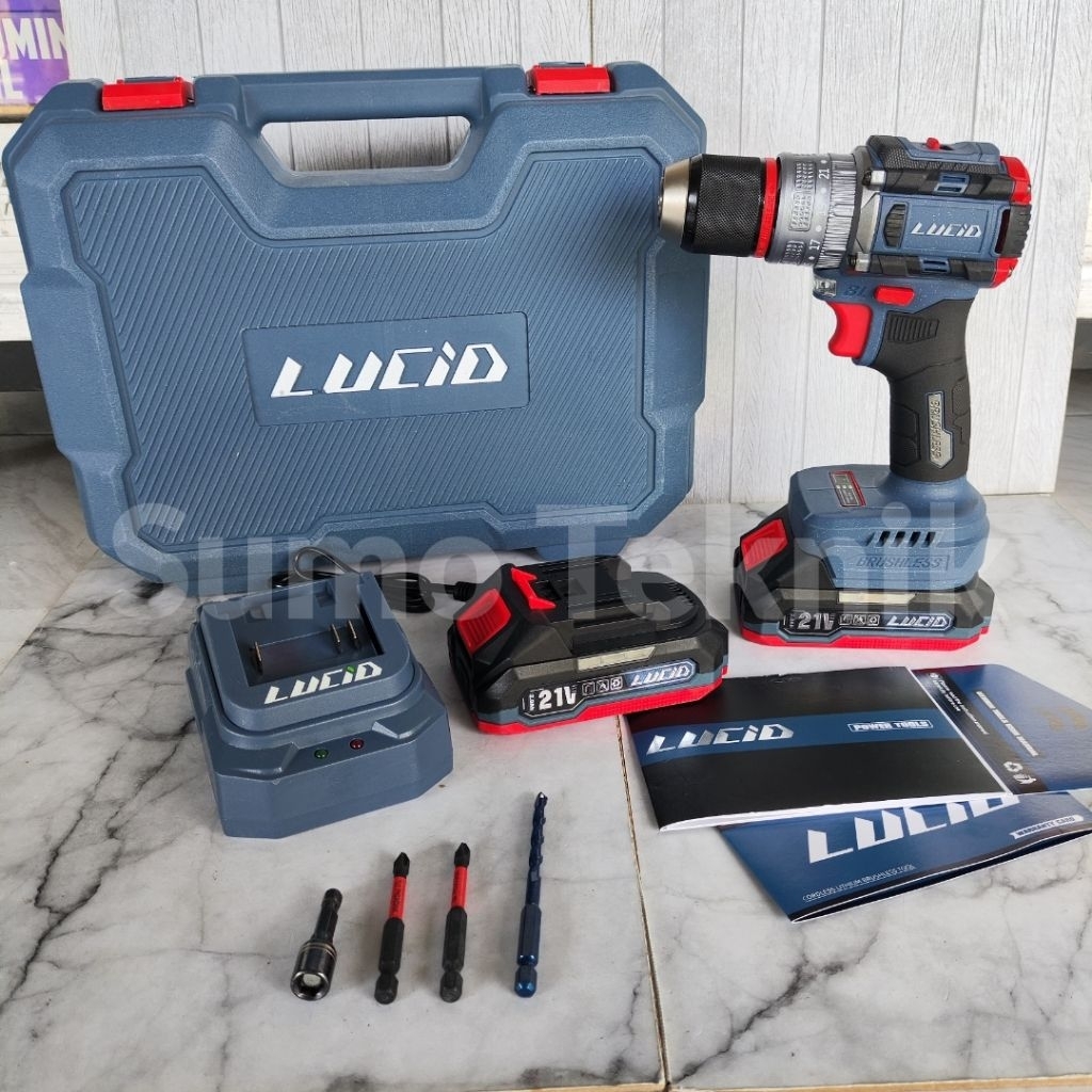 Lucid LX-60 Cordless Drill Mesin Bor Baterai 13mm 21V 2.0Ah 2 Baterai Lucid Lx60 Brushless Cordless 