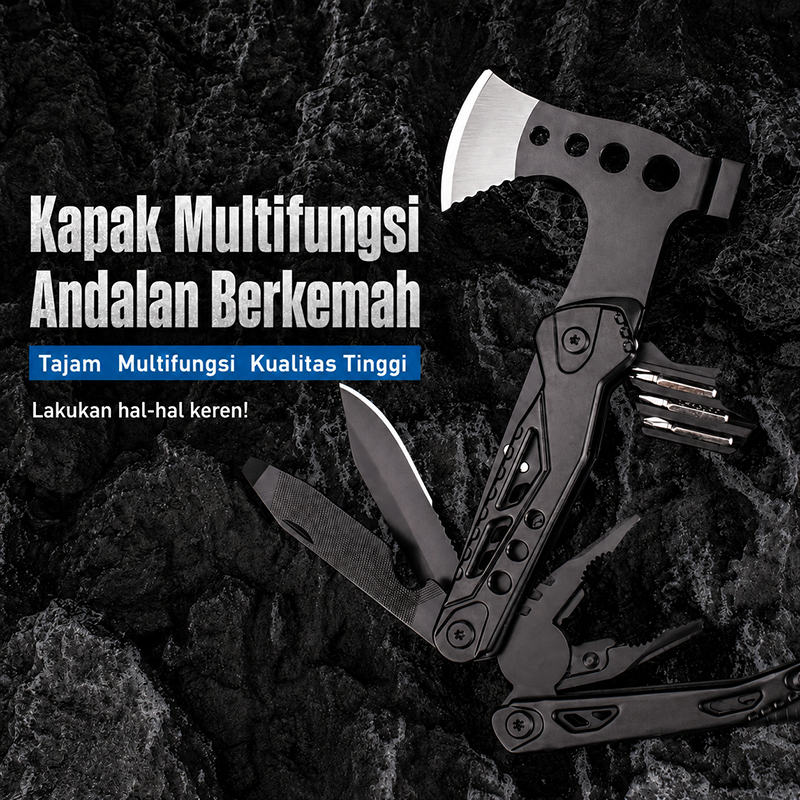 KSHIELD EDC 14 in 1 PALU TANG kapak gergaji  Multifungsi Axe HammerSurvival ToolsCocok untuk Camping