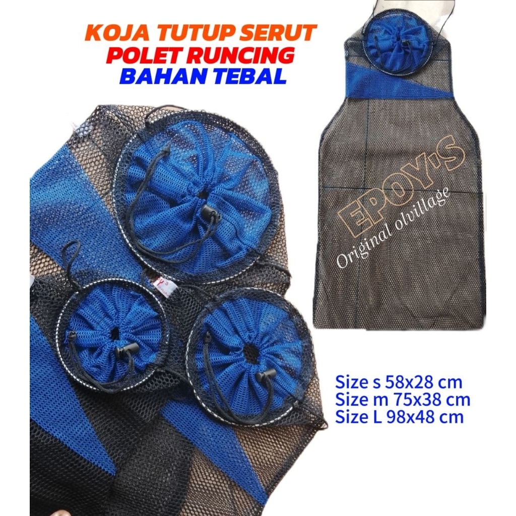 Koja ikan tali serut-Polet runcing-Bahan jala Eiger tebal-S.M.L-Korang ikan-Keramba-Wadah ikan-Tempa