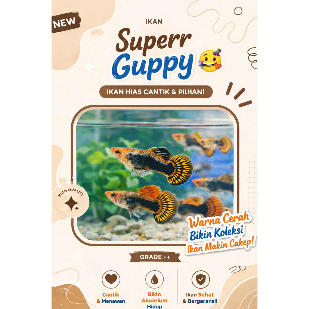 Guppy SnakeSkin Yellow RoundTail Sepasang guppy Galaxy Yello Medusa Guppy ~Hiasan aquarium