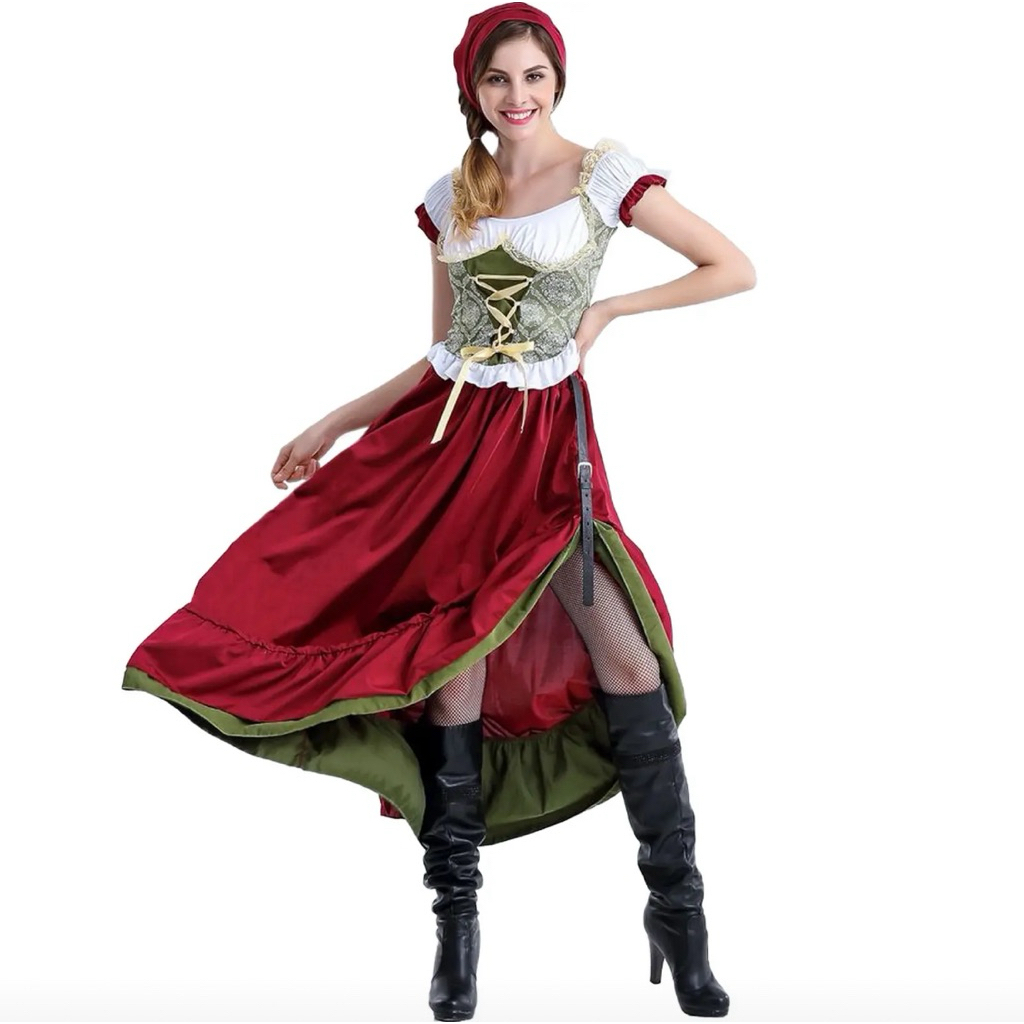Gaun Panjang Rok Oktoberfest Wanita Kostum Pelayan Petani Oktoberfest | Pesta Bavaria Oktoberfest je