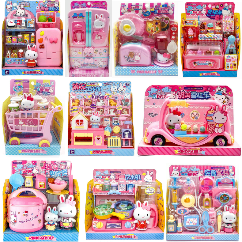 Mainan edukasi anak untuk umur 3 tahun keatas, mainan pink rabbit kulkas, rice cooker, medical kit s