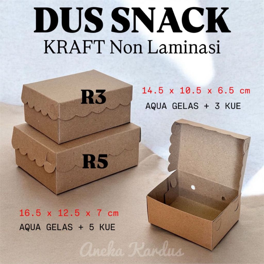 (100 PCS) SNACK BOX ISI 3 dan 5 KUE / DUS KUE R3 R5 / DUS SNACK KRAFT NON LAMINASI