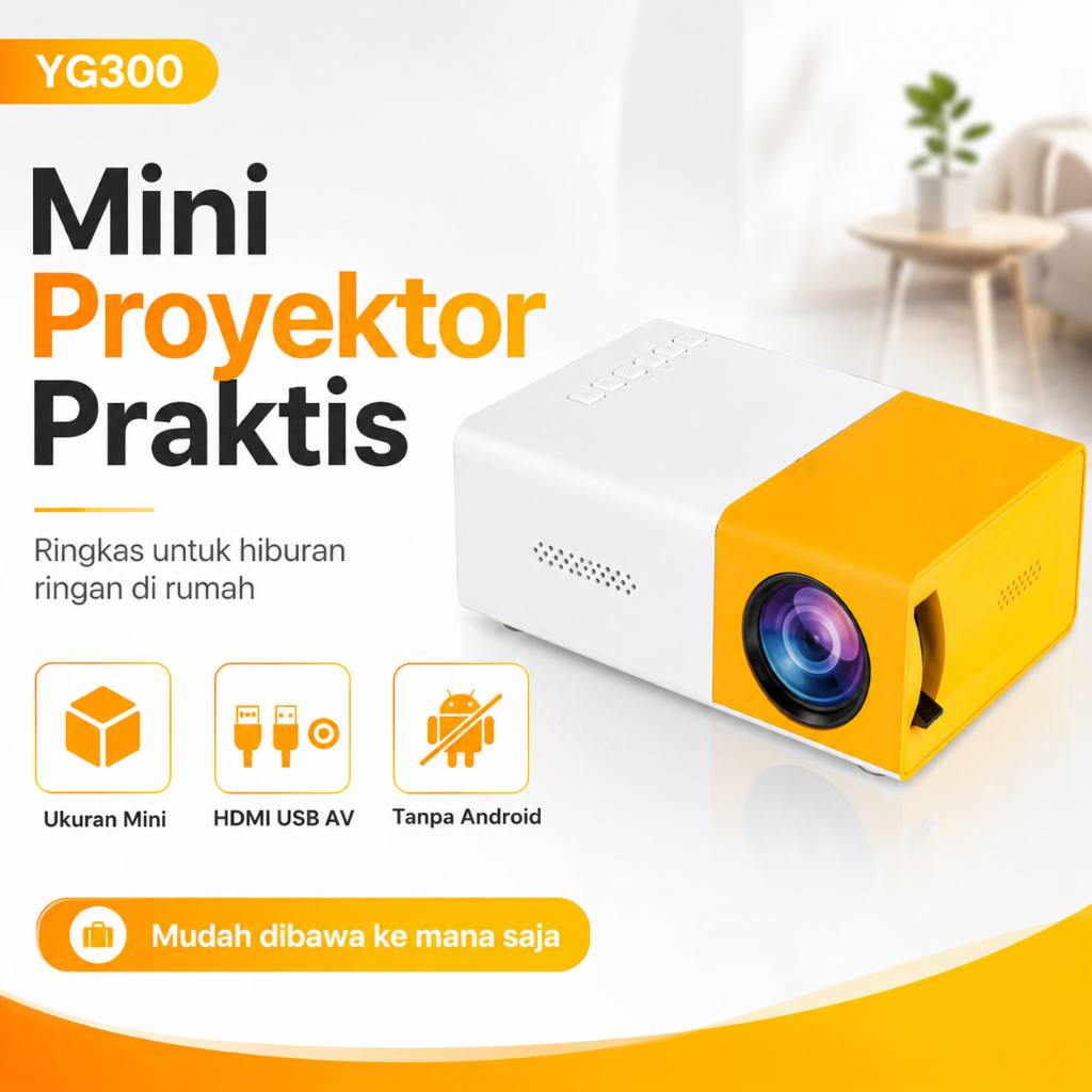YG300 Proyektor Mini Hemat Tanpa Android HDMI USB AV untuk Nonton di Rumah