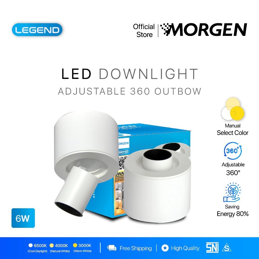 Lampu Downlight Spot Adjustable Outbow 6W 3 Color Morgen Led Downlight Adjustable Outbow 6W 3 Warna