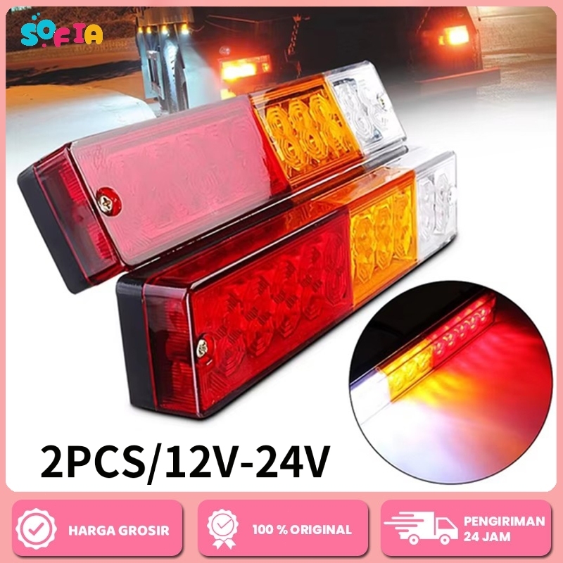 {Jakarta Stok} 2Pcs 12V 24V Lampu Rem Truk Hemat Energi Stop Lamp Truk Tahan Air Lampu Stop Lamp Par