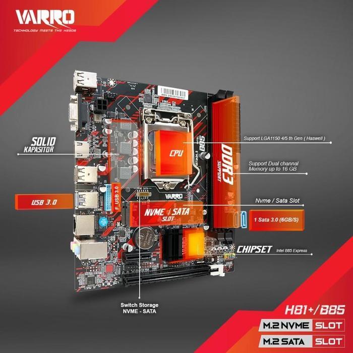 GRATIS ONGKIR Paket New Motherboard Varro H81+/B85 DDR3 Processor Intel i3-4130/i5-4570/i7-4770
