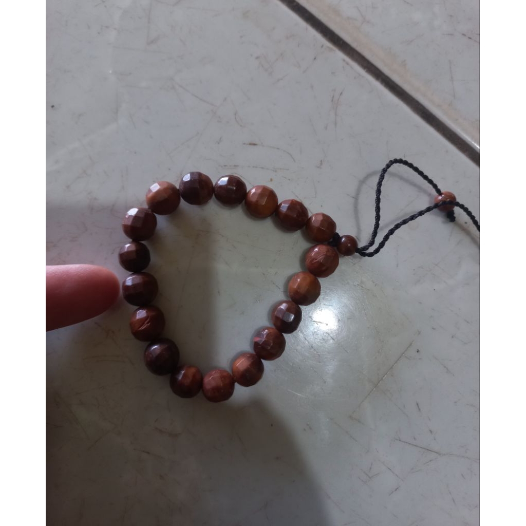 GELANG KAUKAH ASLI MOTIF KRISTAL CUTTING 10MM ORI COKLAT MENGKILAT