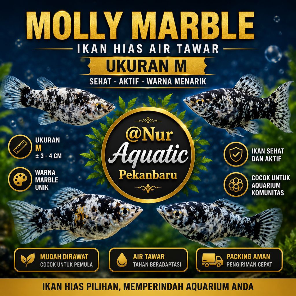 Hiasan Aquarium ikan molly balon jenis marble ukuran M