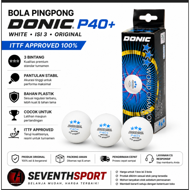 Bola Pingpong Donic - Bola tenis meja DONIC P40+ WHITE ISI 3 ORIGINAL