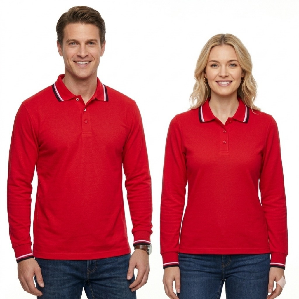 Kaos kerah FO LIST lengan panjang MERAH LIST / kaos kerah polos lengan panjang FO LIST / kaos kerah 