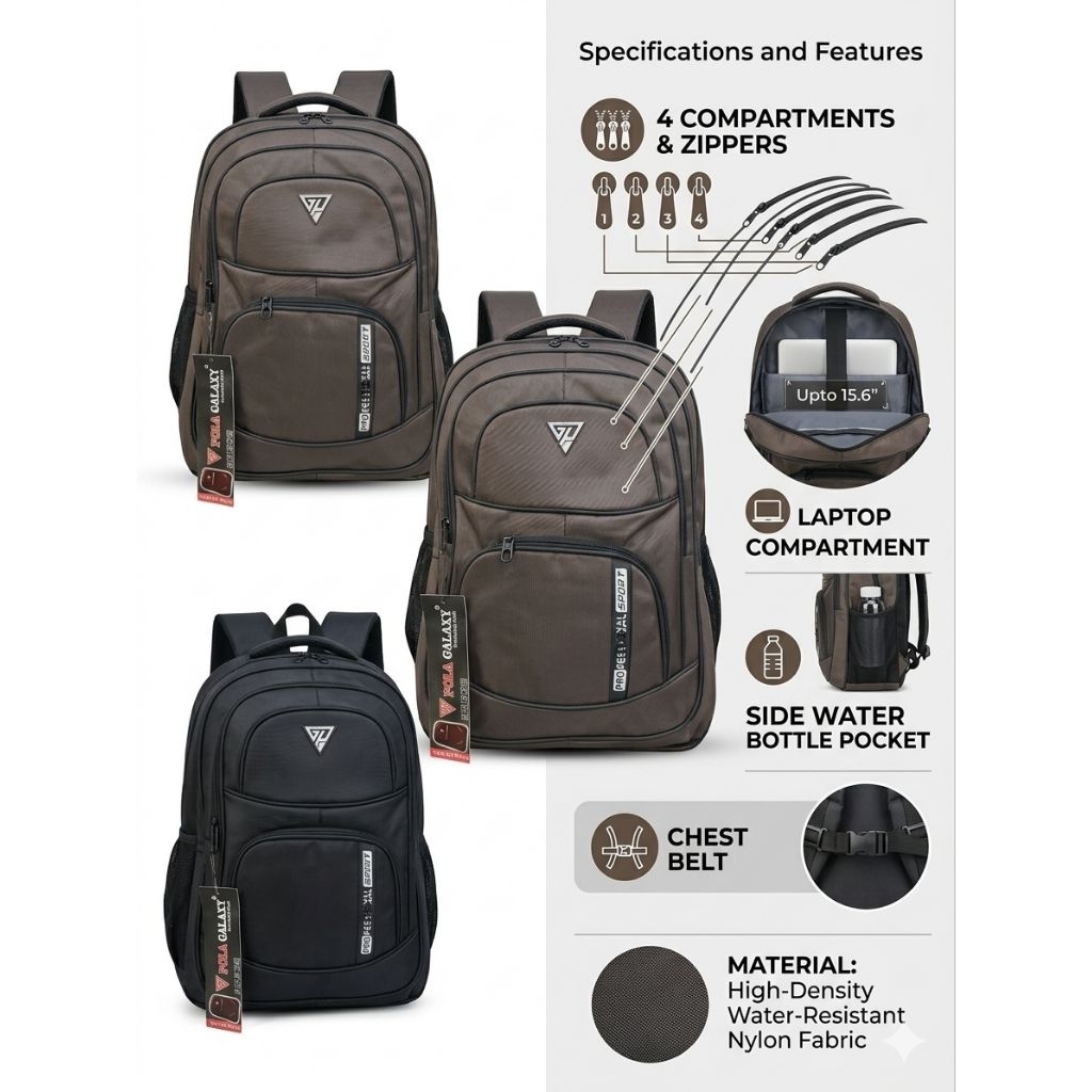 Pola Galaxy Backpack - Tas Ransel Sekolah Kuliah & Kerja Modis Fitur Lengkap (Free Chest Belt)
