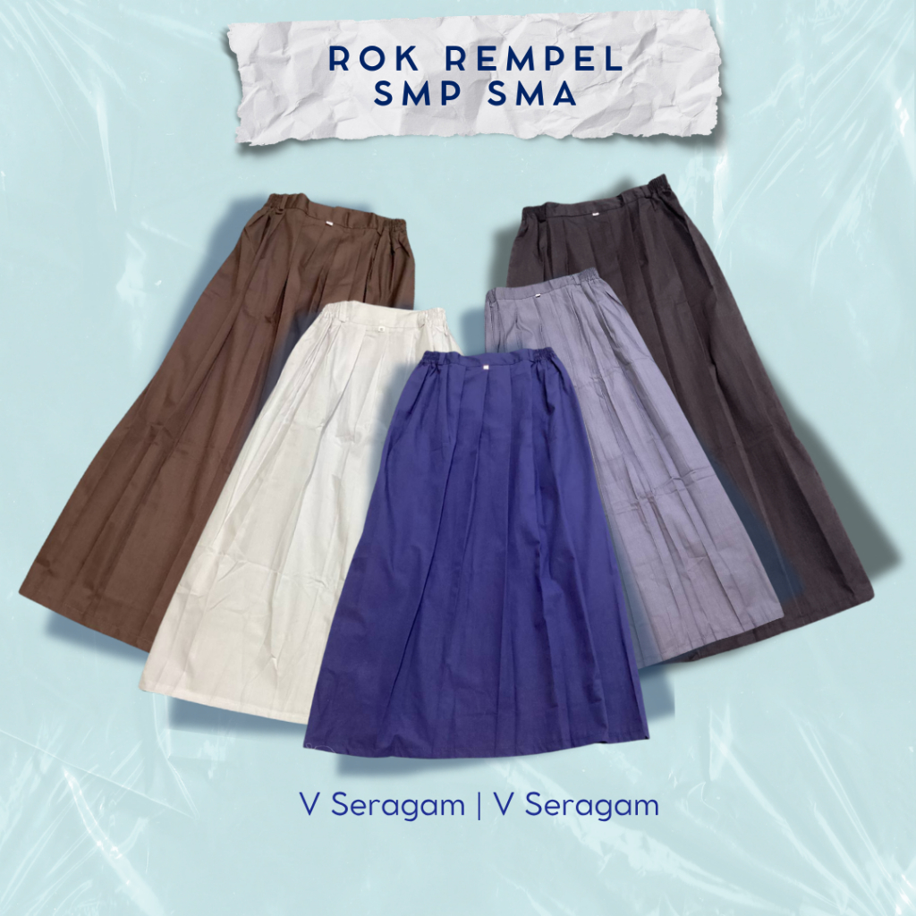 Rok Rempel Panjang SMP SMA SMK Kerja Putih Abu Hitam Cokelat Biru Tua Seragam Sekolah