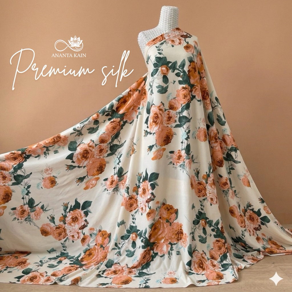 kain silk premium motif bunga vintage - kain satin silk motif bahan kebaya dan gamis