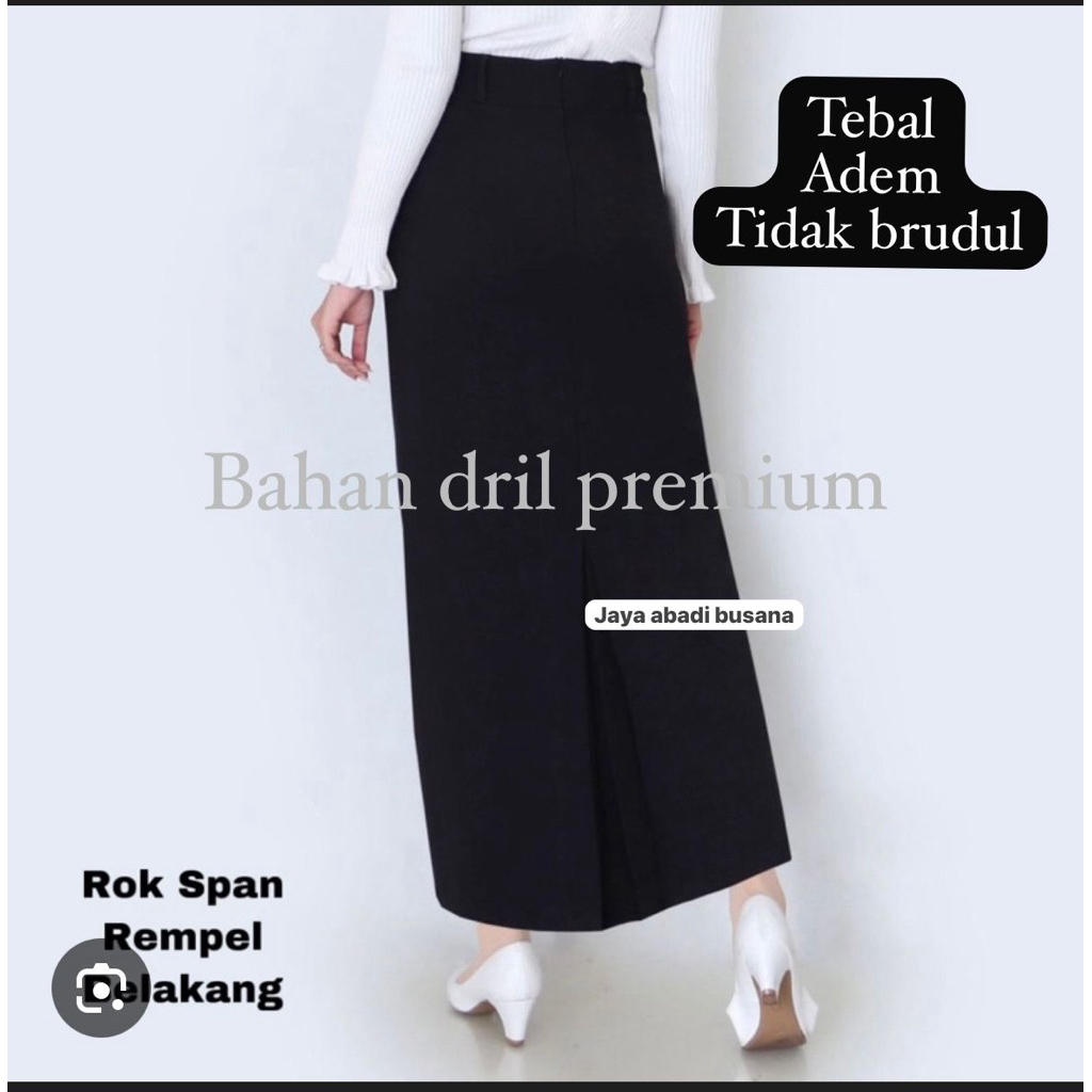 ROK SPAN HITAM REMPEL BELAKANG ROK KERJA BAHAN DRILL PREMIUM TEBAL
