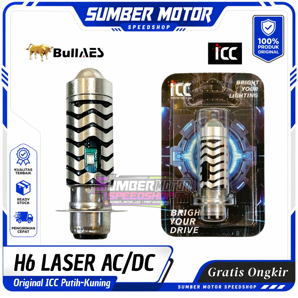 BULLAES Lampu Motor LED H6 Laser Devil Eye Biru Lampu Depan Putih Kuning ICC
