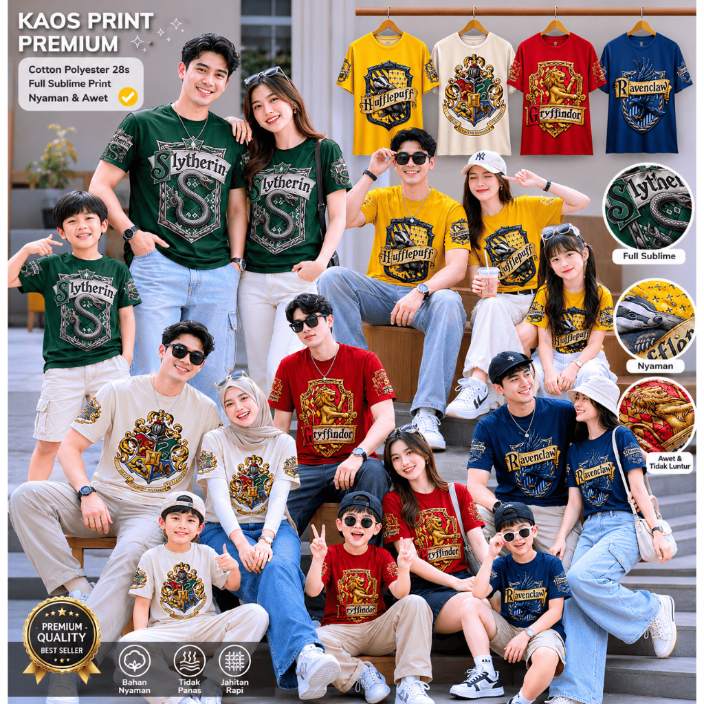 Kaos Harry Potter Hogwarts Full Printing Keren | Baju 3D Anak dan Dewasa Unisex - Super D Store