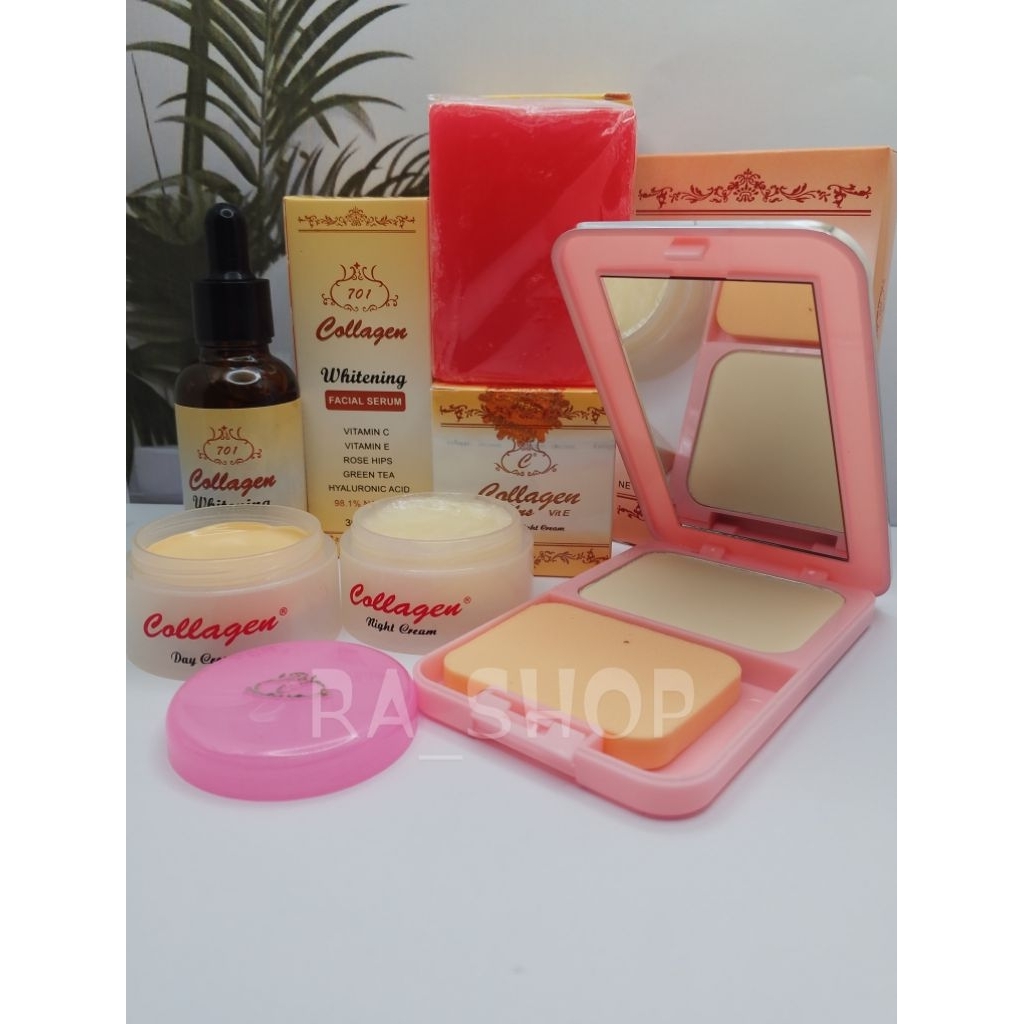 PAKET " COLLAGEN " 5in1 ( KRIM SIANG - KRIM MALAM - SERUM - BEDAK - SABUN )