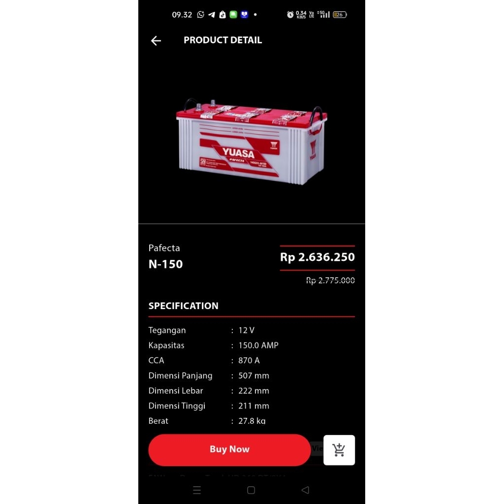 AKI YUASA ASLI ORIGINAL N150 12V 150AH
