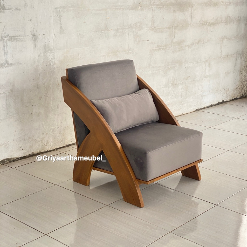 Sofa santai jati modern Sofa single custom terbaru Sofa minimalis jati