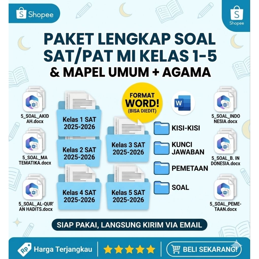 Paket Soal SAT PAT MI Kelas 1 2 3 4 5 Tahun 2025/2026 Lengkap Kisi-Kisi Kunci Jawaban Pemetaan Forma