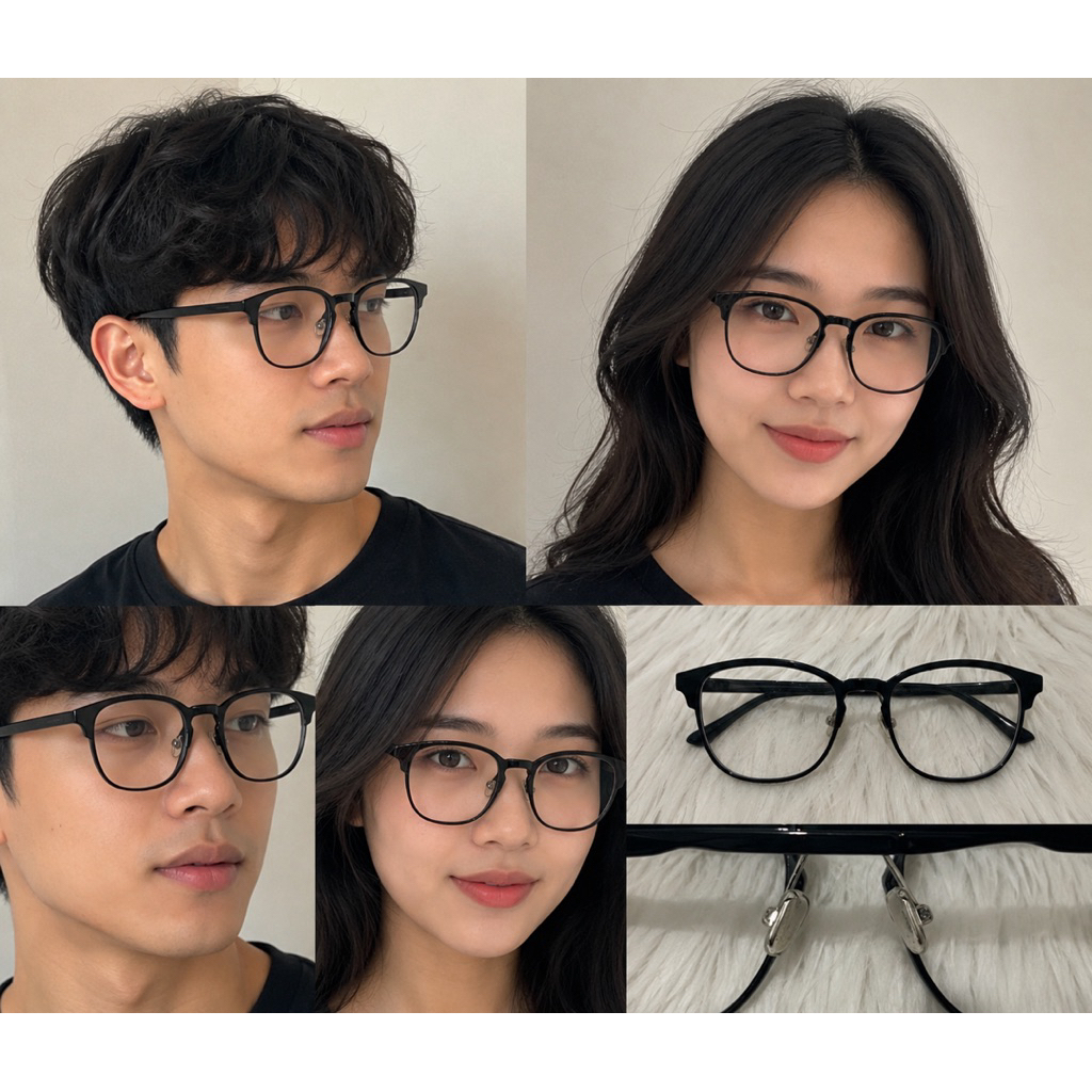 Frame Kacamata Pria/Wanita TR90 JC2090 Ultra Light - Hitam Glossy Anti Patah Ringan