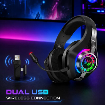 Headset Gaming Wireless GS400 Ultra 2.4GHz Low Latency 7.1 Surround RGB Mic Noise Cancelling untuk P