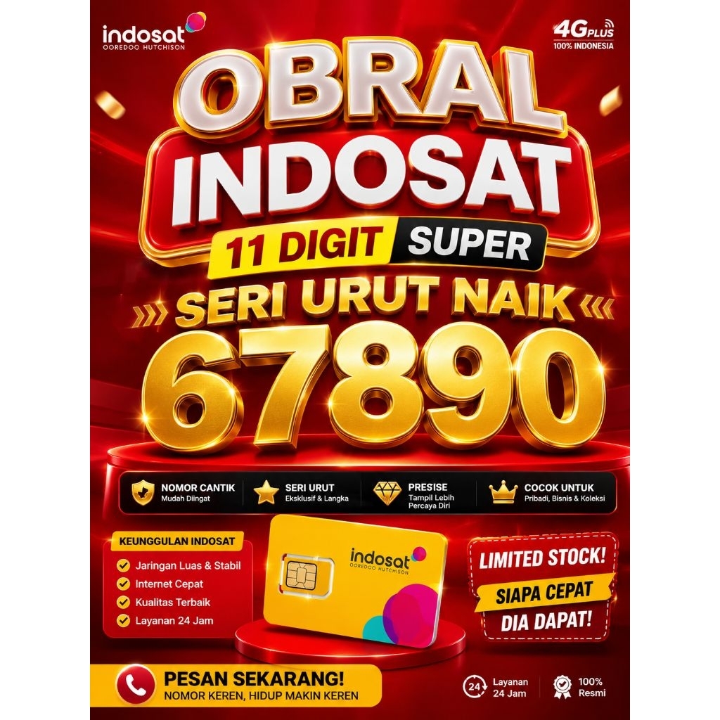 Nomor Cantik Indosat 11 Digit Super Seri urut naik 67890