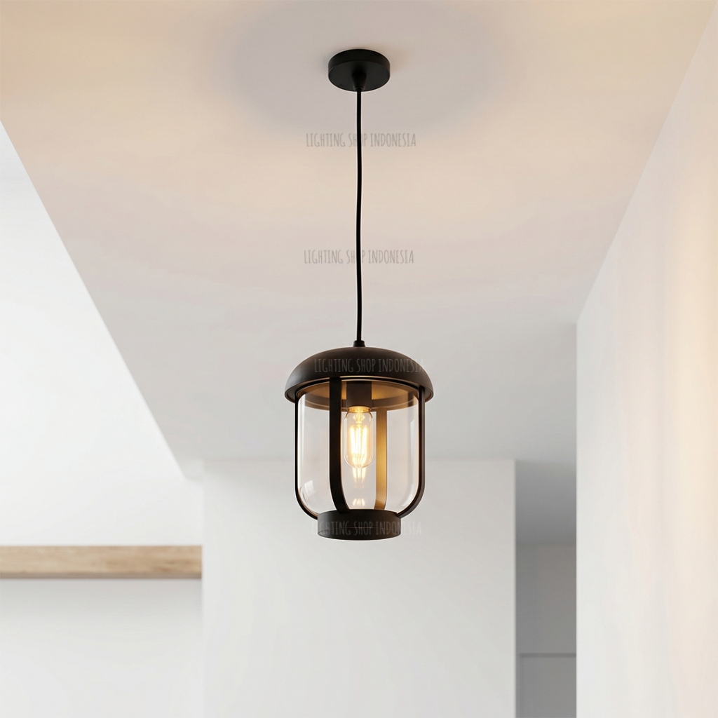 Lampu gantung hitam E27 minimalis outdoor waterproof lampu teras