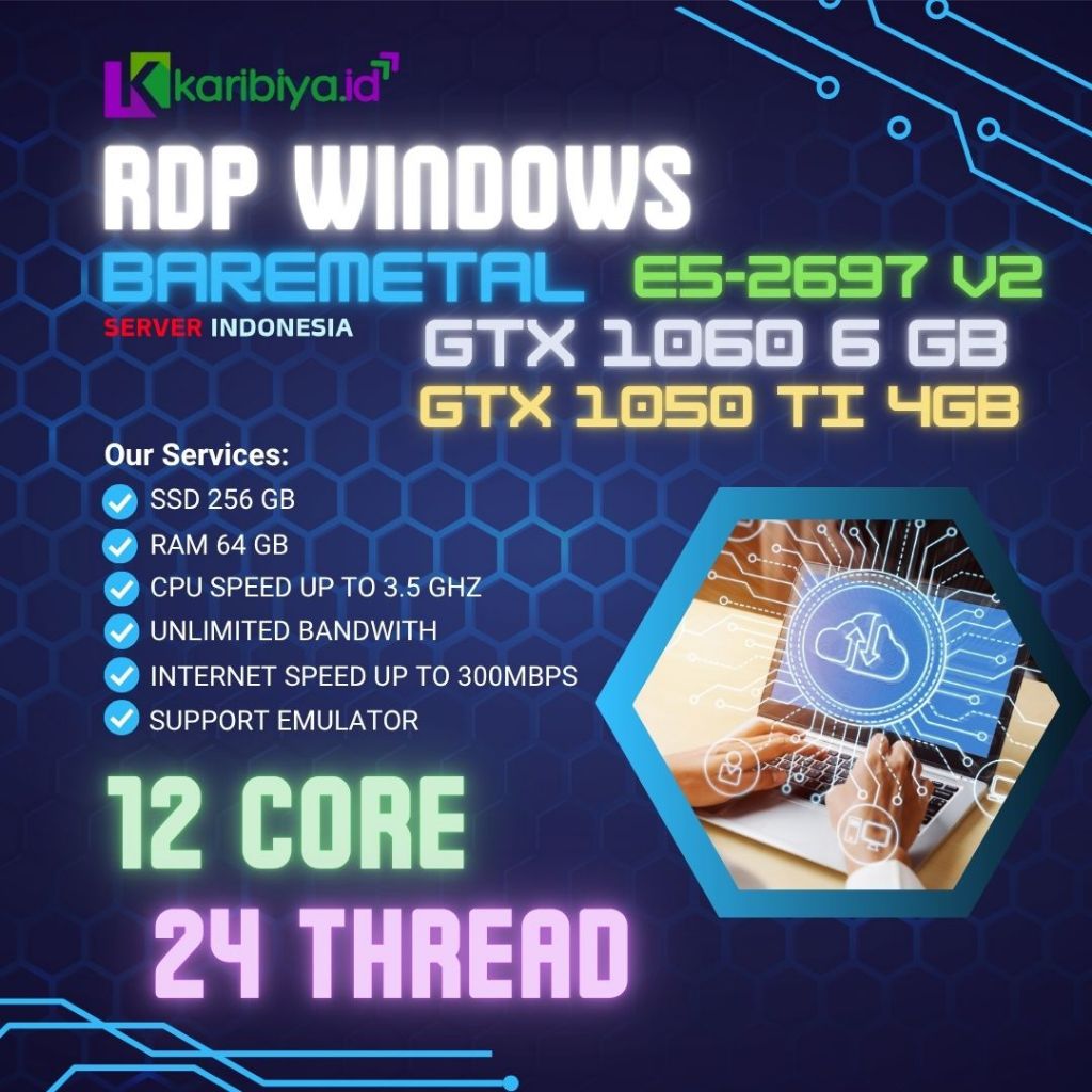 Bare Metal Server RDP Dedicated 12 Core 64GB RAM VGA GPU GTX 1050 TI  OBS Emulator Android Youtube V