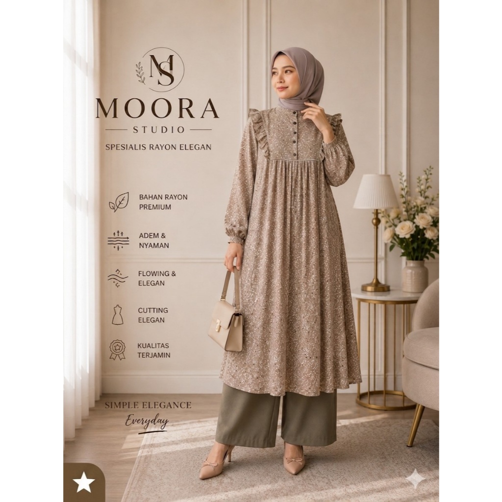NANDA ONE SET LONG TUNIK BAHAN RAYON MOTIF FULL KANCING DEPAN BUSUI / SETELAN WANITA PREMIUM LD 110
