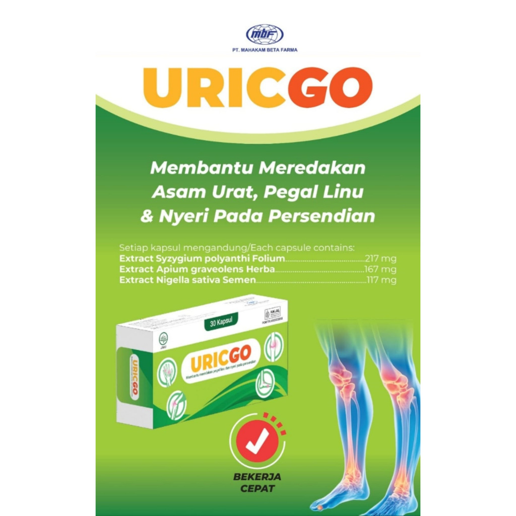 UricGo 30 Kapsul Membantu Meredakan Asam Urat,Pegel Linu & Nyeri pada Persendian