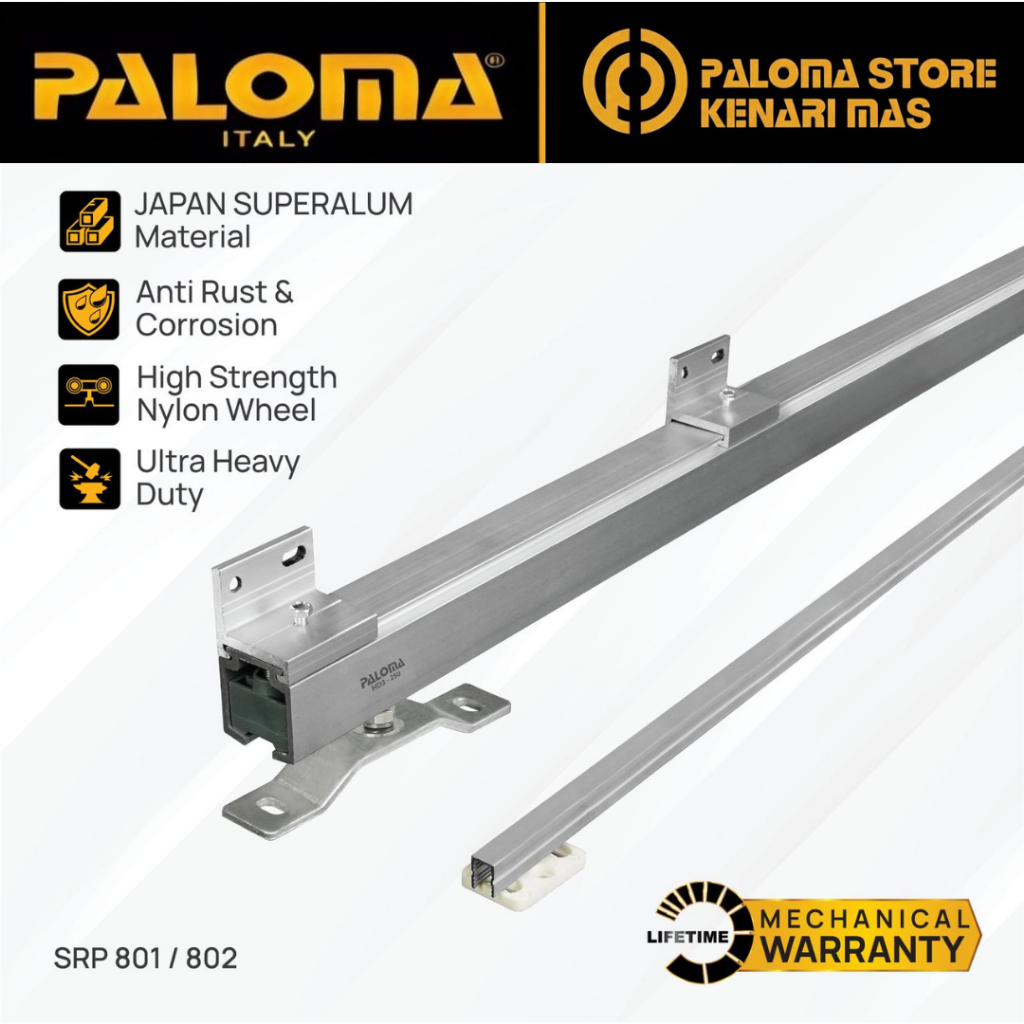 PALOMA SRP 801 802 Sliding Rail Rel Pintu Geser 3 4 Meter Maksimal Berat 250 Kg Material Aluminium N
