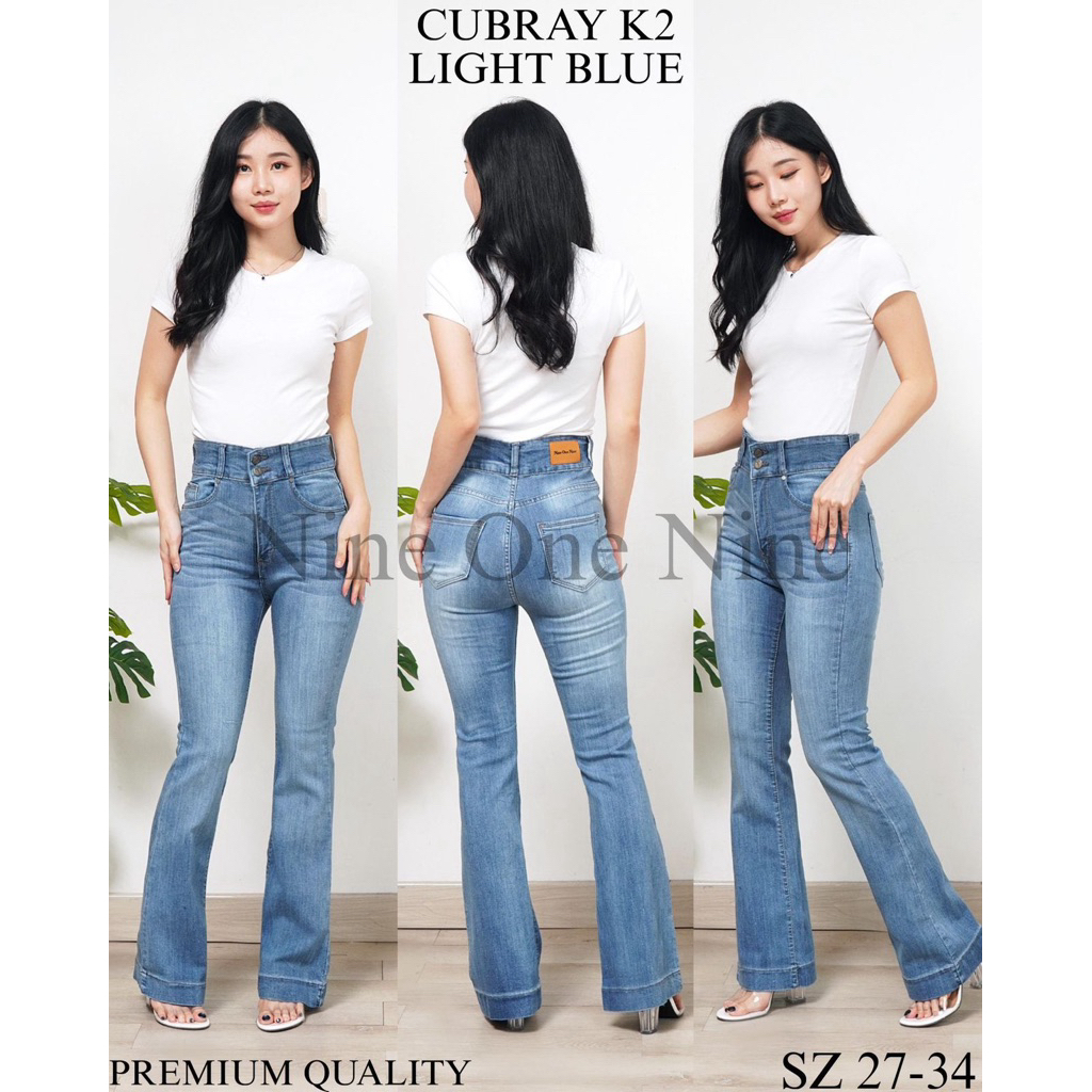 Celana Jeans Cutbray Wanita Nine One Nine High Waist Stretch Premium Light Blue