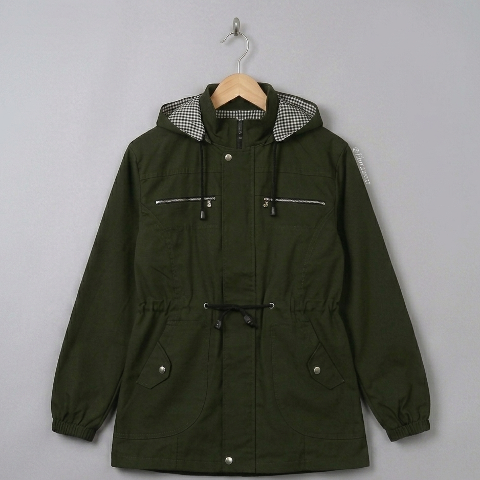 Jaket Parka Wanita Big Size Jumbo Hoodie Lepas Pasang Hijau Army | Size L-4XL | Elurawear