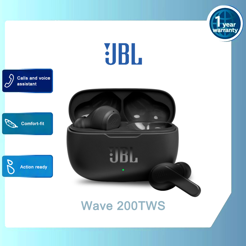 JBL Wave 200 TWS Headset Bluetooth Original Deep Bass Sound Bluetooth 5.2 Low Latency Earbuds In-Ear