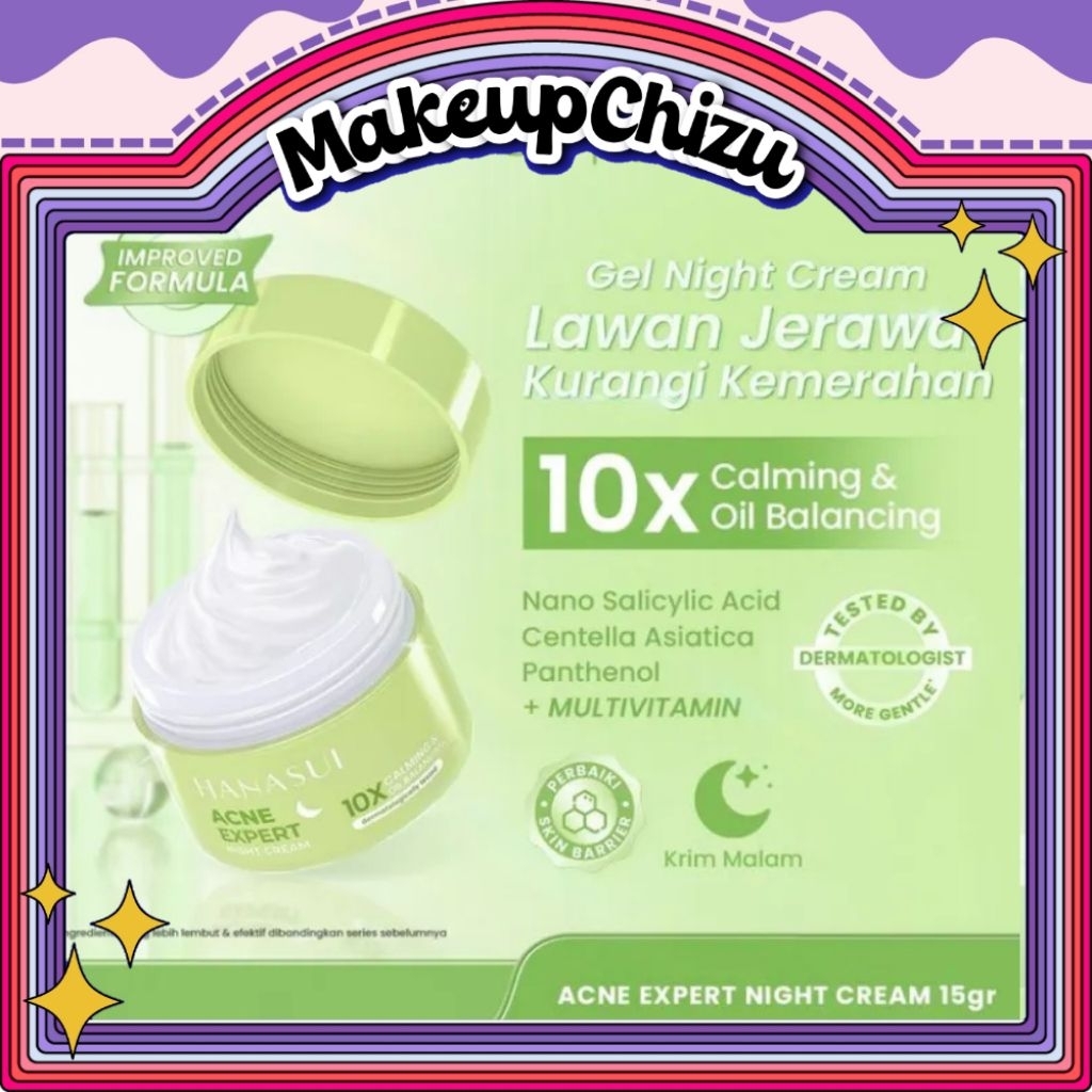 Hanasui Acne Expert Night Cream 15 gr | Krim Malam | Krim Wajah | Pelembap Wajah
