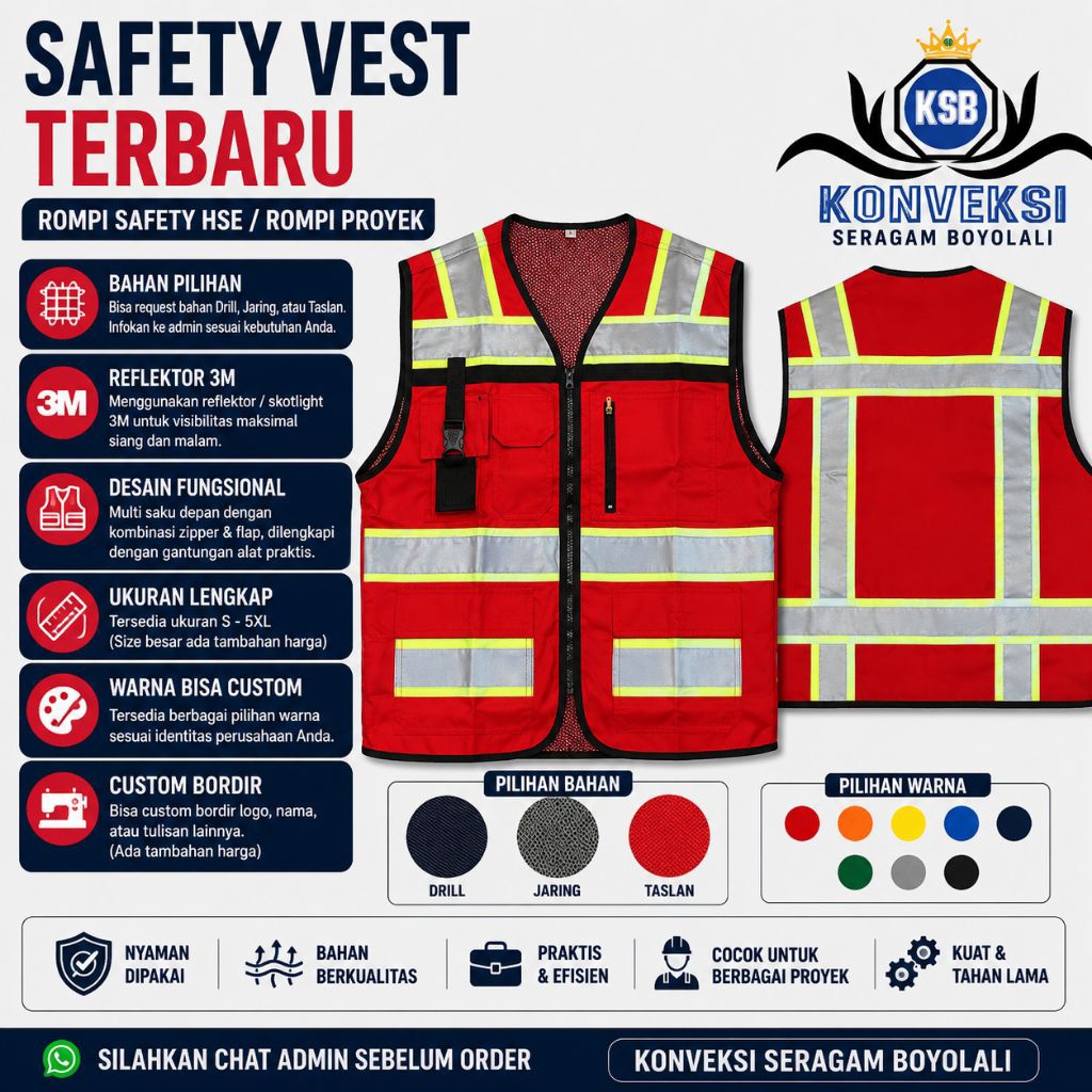 SAFETY VEST TERBARU REFLEKTOR 3M / ROMPI SAFETY BERBAGAI WARNA  / ROMPI PROYEK