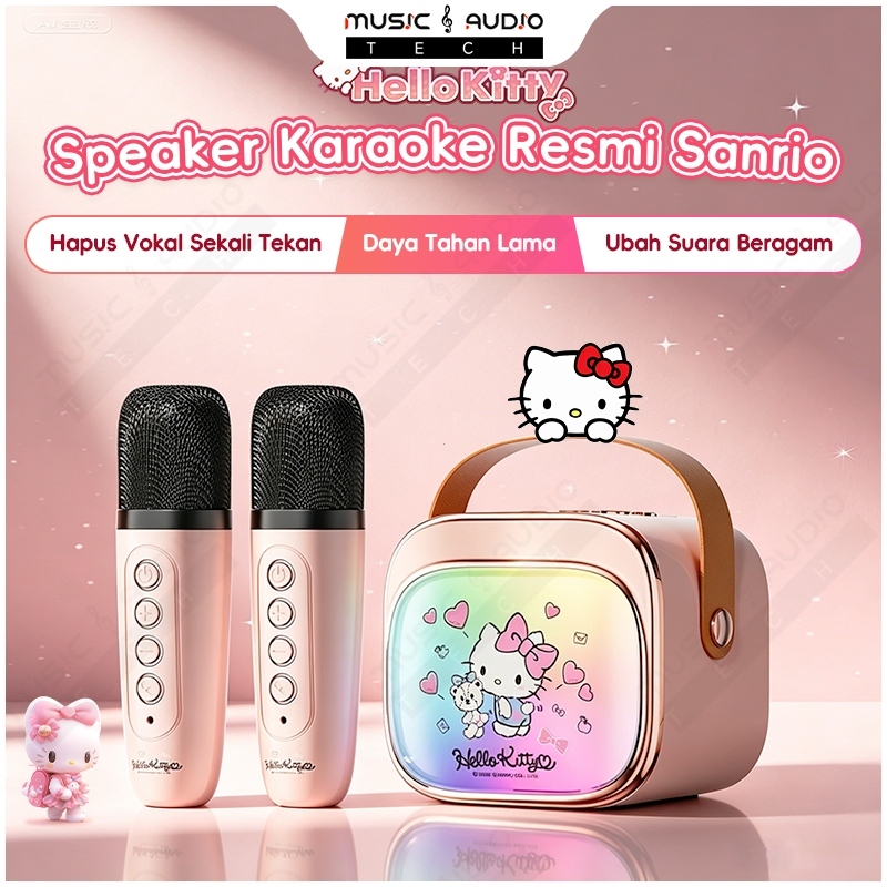 Sanrio Speaker Bluetooth 2in1 dengan Mikrofon Karaoke Audio HIFI-Lampu RGB,Fitur Hapus Vokal,5 Jenis